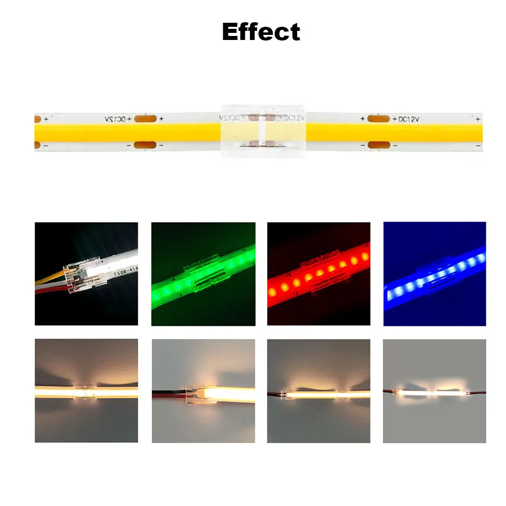 2pin COB LED Strip connettore 8mm 10mm trasparente striscia LED Solderless connettore IP20 COB Tape luci singoli connettori a doppia estremità