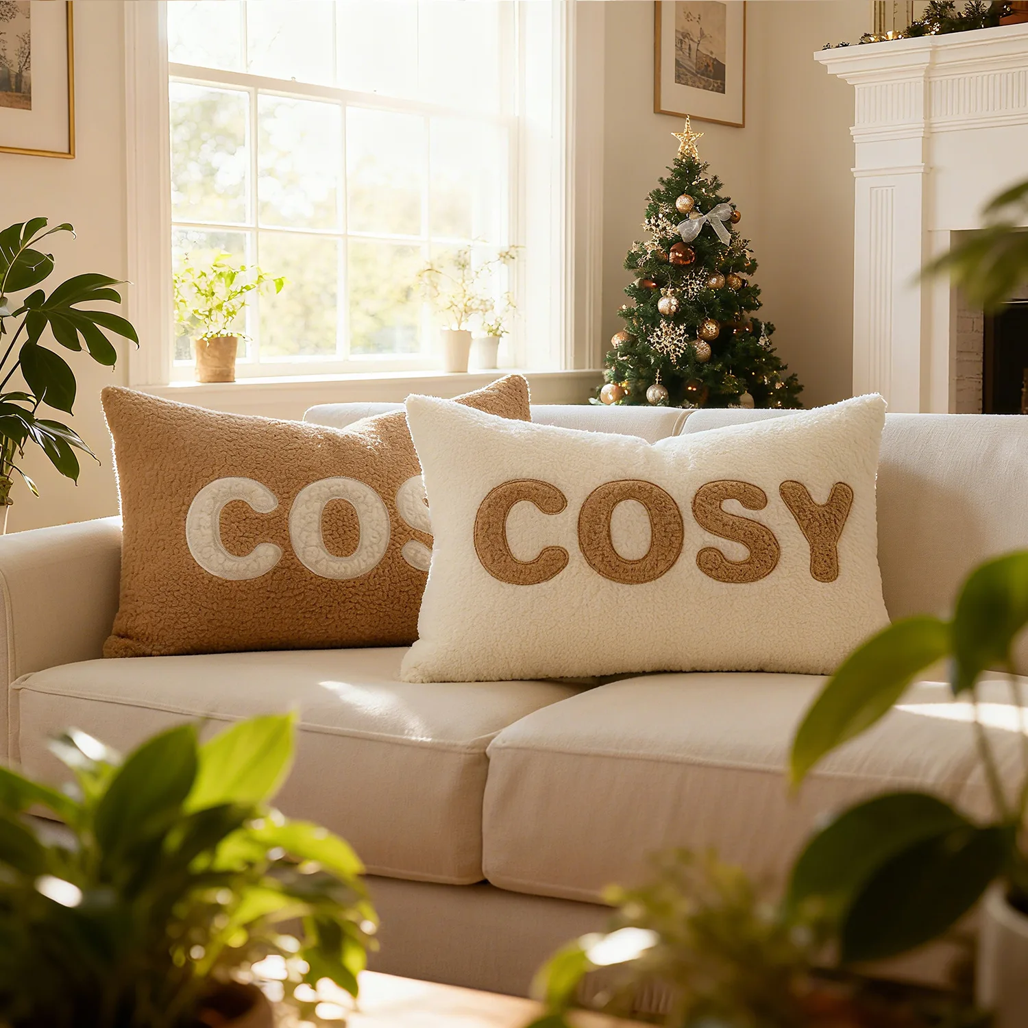 

2-Piece Plush COSY Letter Embroidered Cushion Cover 30x50cm Teddy Fleece Waist Pillowcase Warm and Soft Home Decor Pillow Covers