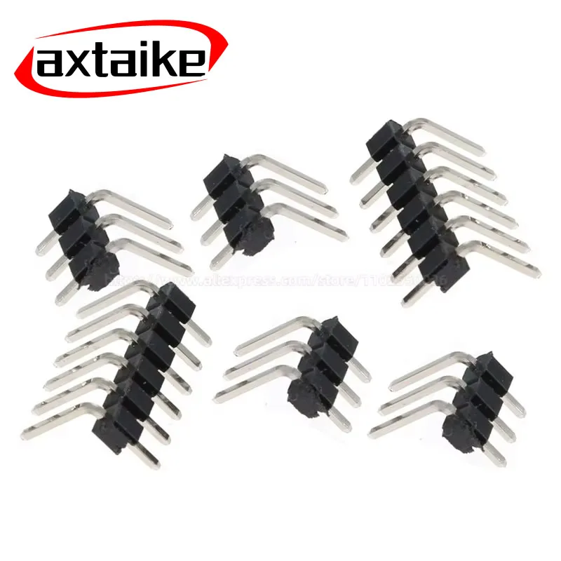 50PCS 2-40P 2.54Mm 90 ° โค้งเดี่ยวแถวชายบอร์ด PCB Pin Header Connector Strip pinheader 2P 3P 4P 5P 6P 7P 8P 10P 15P 40Pin