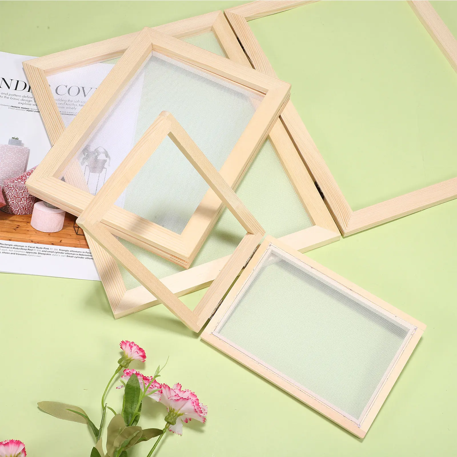 

3Pcs Paper Making Frame Double Layer Wooden Screen Handmade Craft Supplies Multiple Sizes Natural Decoration DIY Paper Making