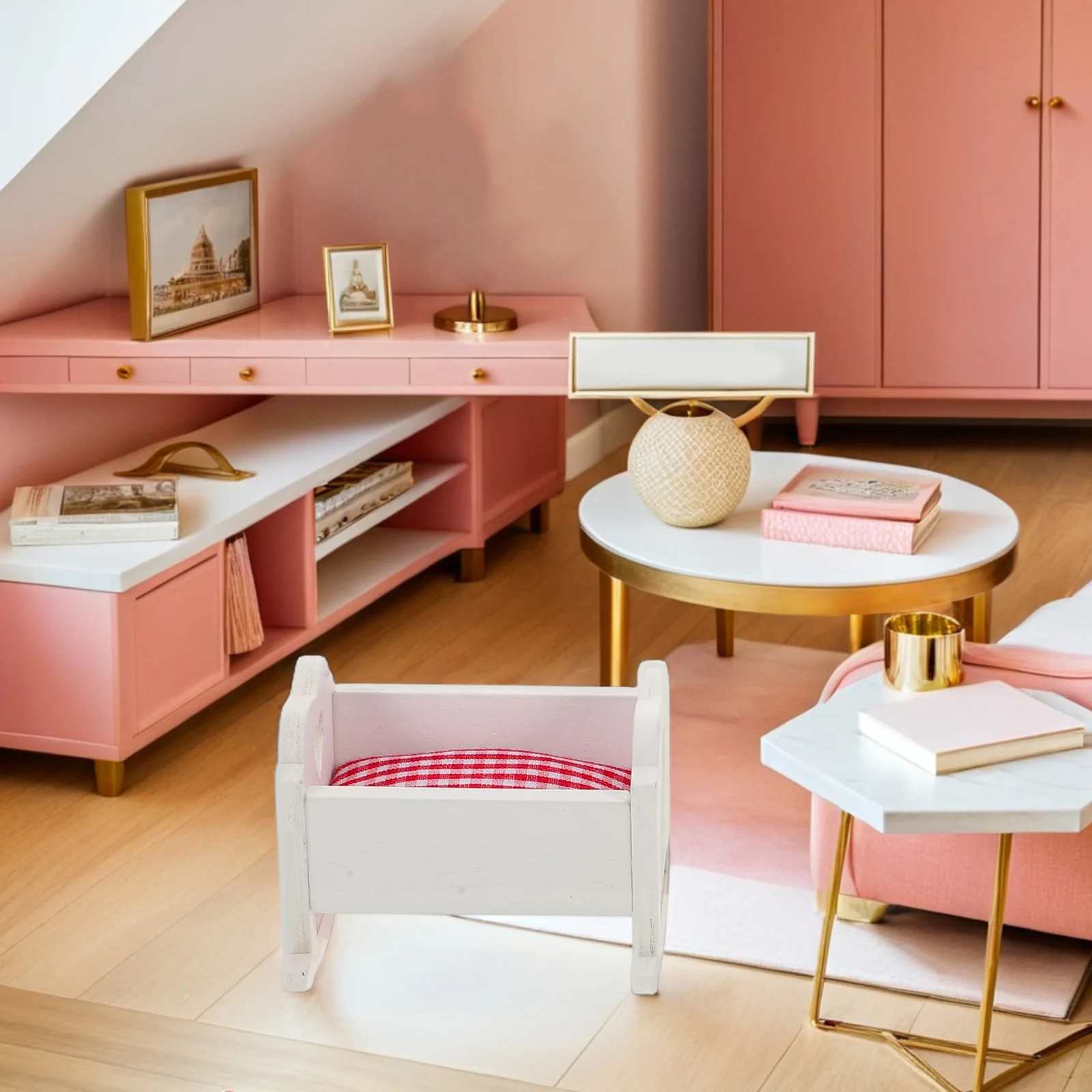 3 pezzi in miniatura culla set scala 1:12 casa delle bambole mobili camera da letto vivaio ornamento casa delle bambole letto mobili in miniatura giocattoli