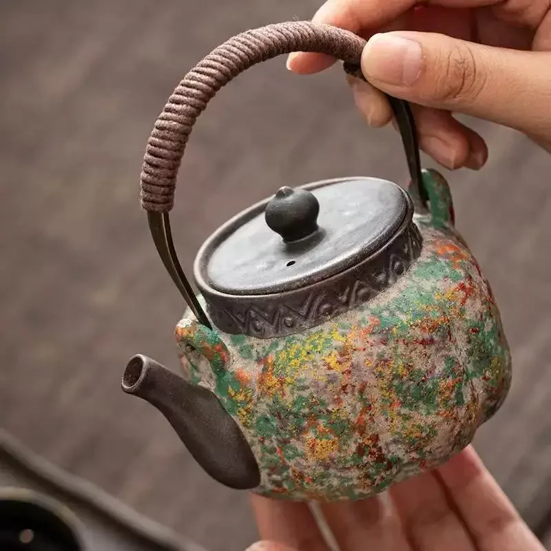 210ML Rock Painting Time Fan Fu Tiliang Pot Household Kung Fu Tea Set Filter Teapot Vintage Ceramic Brewing Teapot Tea Ceremony