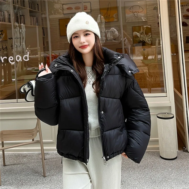 

2026 Winter New Hooded Bread Parkas Short Cotton Clothes Women's Thickened Loose Warm Coats Jacket