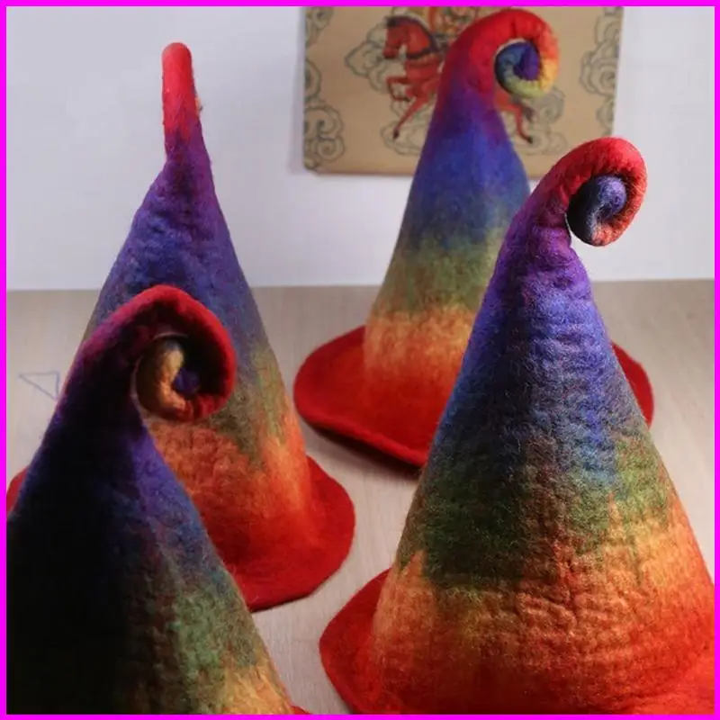 أزياء التدرج قبعة قوس قزح معالج قبعة هالوين شعبية الإبداعية الدعائم الهدايا الساحرات زي قبعة الخريف والشتاء #5