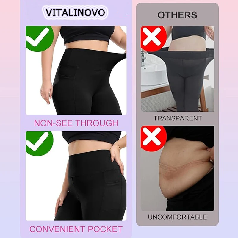 VITALINOVO Plus Size Fleece Lined Leggings with Pockets for Women High Waist Winter Tummy Control Thermal Warm Yoga Pants