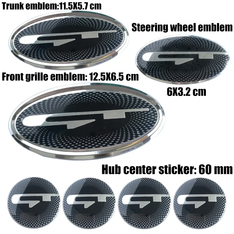 7 Pieces Per Set GT Logo Front Hood Rear Boot Steering Wheel Auto Hub Center Sticker Emblem Badge for KIA Stinger