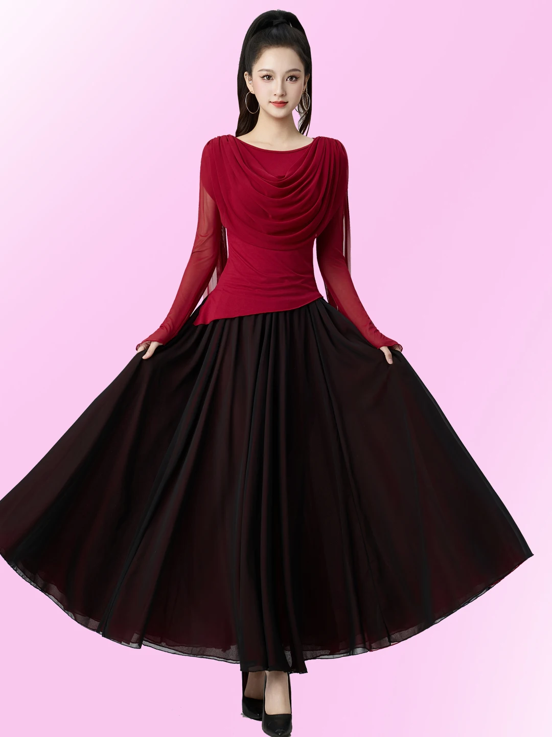 tenue-de-danse-de-salon-pour-femmes-robe-de-danse-en-mousseline-a-manches-longues-costume-de-danse-moderne-nouveau-style-printemps-ensemble-deux-pieces-vetement-de-scene