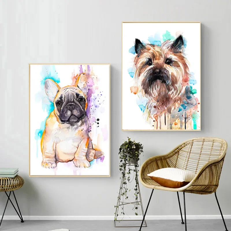 Animal French Bulldog Akita Dog Cat Wall Art Canvas Painting Nordic Posters And Prints Wall Pictures For Room Home Decor