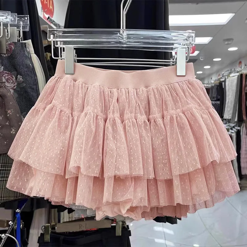 

Women's Cake Sle A-Line Skirt with Inner Polka Dot Tulle Skirts Puffy ort Length Fairy Tee-Quarter Skirts