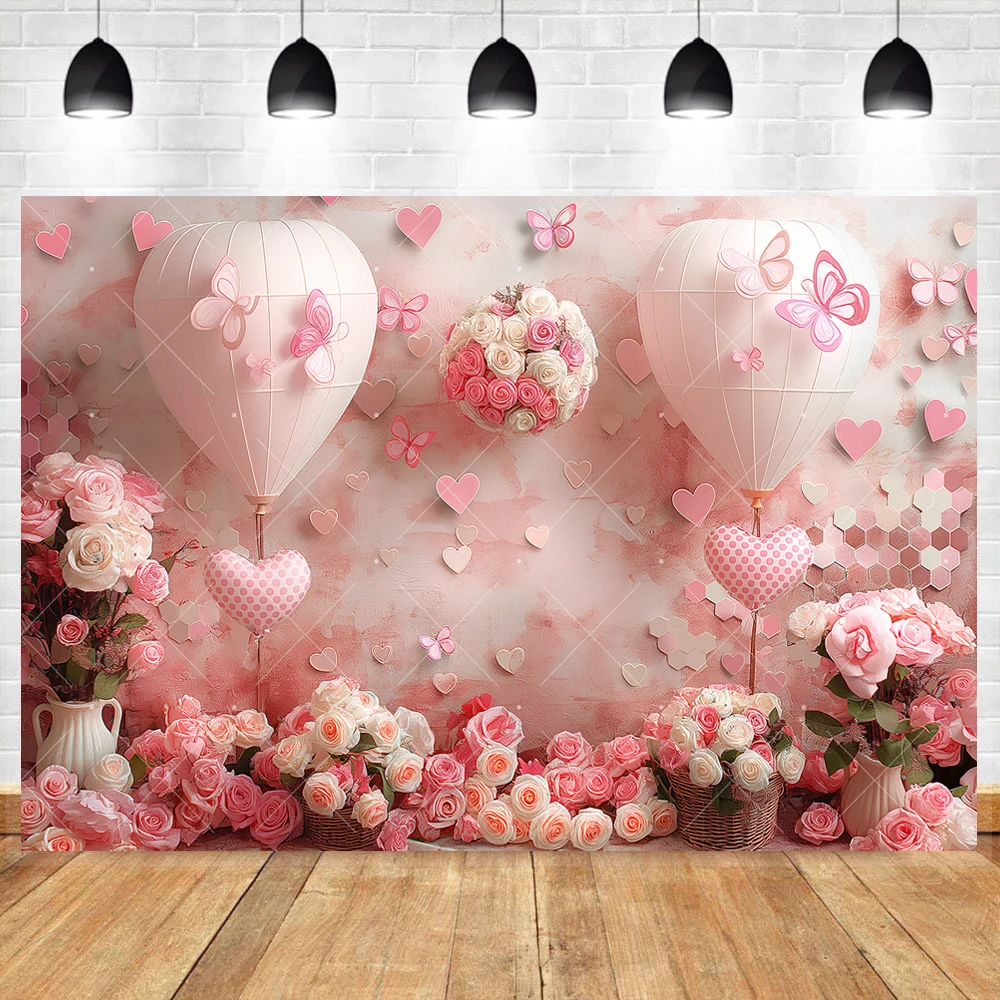 Valentine's Pink Love Balloons Background Custom Romantic Wedding Rose Decor Couple Portrait Photography Backdrops Photo Studio