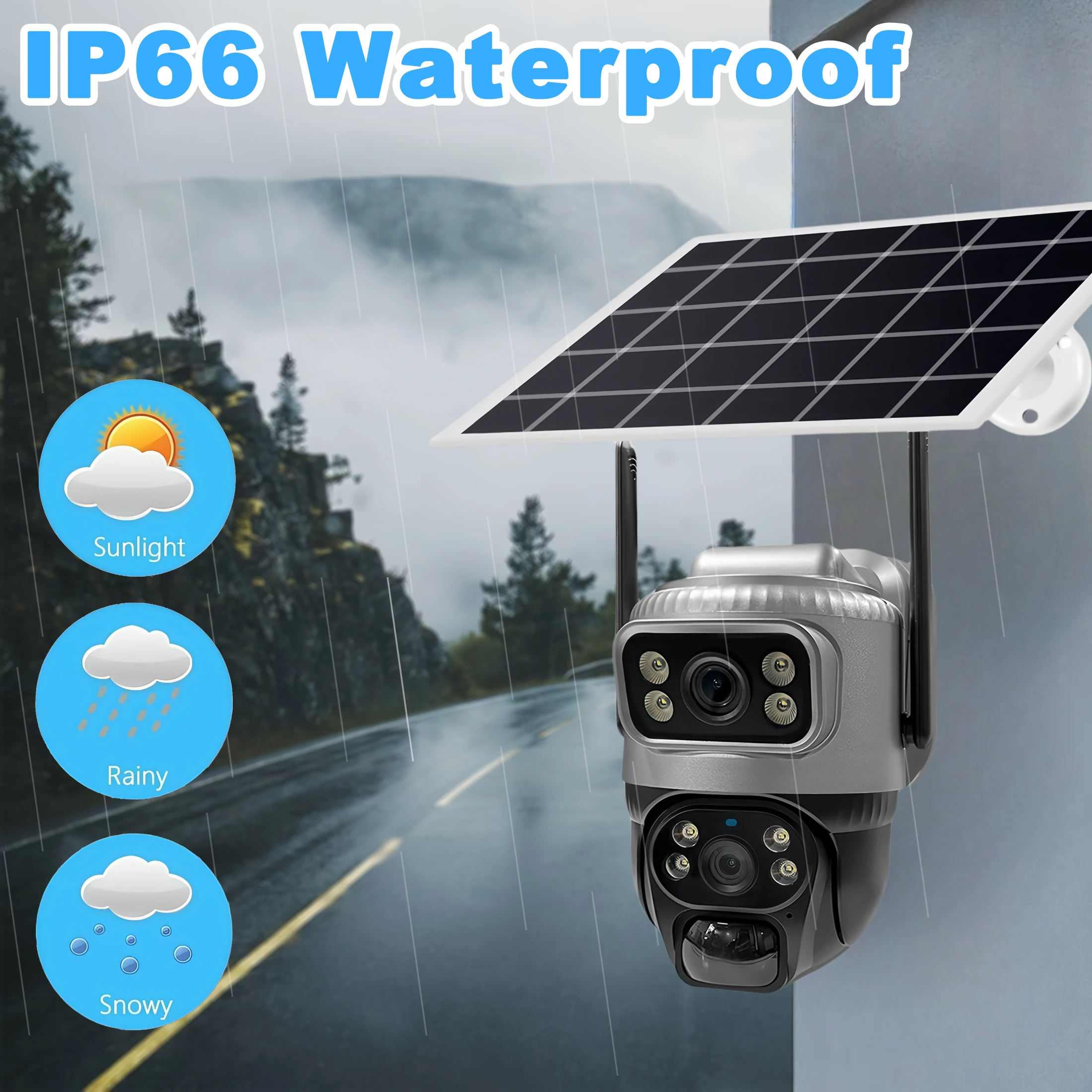 V380 8MP 4K واي فاي IP كاميرا تعمل بالطاقة الشمسية مقاوم للماء في الهواء الطلق عدسة مزدوجة كاميرا PIR للرؤية الليلية V380 برو CCTV مراقبة الحماية الأمنية