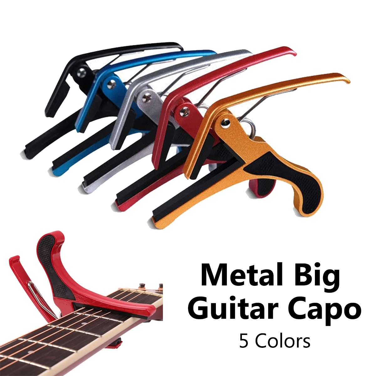 Miwayer 1 capó grande de guitarra de metal con almohadilla de silicona: 5 colores, cambio rápido, resortes de acero, sin traste Buzz