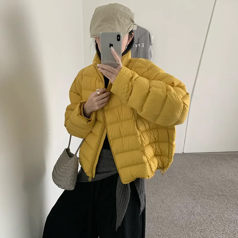 Winter White Duck Down Double Zipper Warm Outwears Women Puff Fluffy Pork Ribs Down Jacket Female Stand Collar Parker Jacket