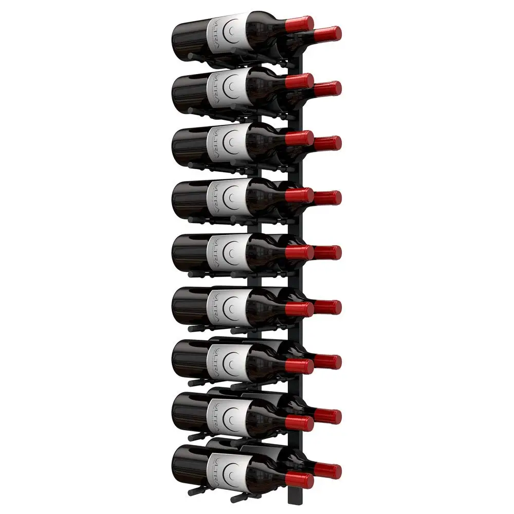 

Wall Mounted Label-Out Wine Racks (3 Foot 2 Deep, Matte Black, 18 Wine Bottles) - Modern Metal, Customized
