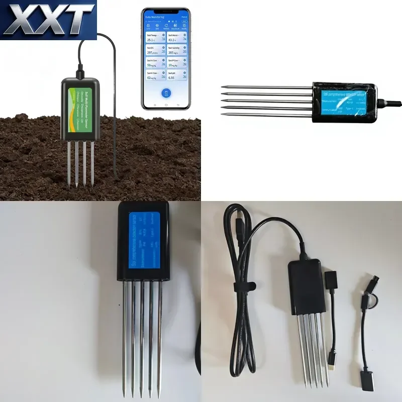XXT Multilingual 10cm Probe Smart 8-in-1 USB Soil Tester Real-Time PH EC Moisture Temperature EC Precision