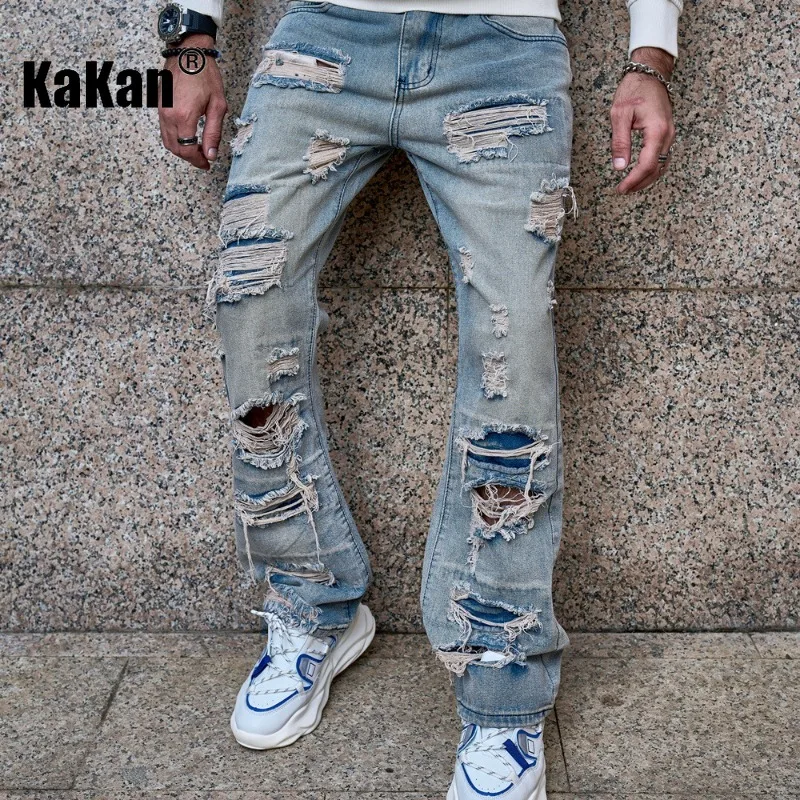 

Kakan - European and American New Distressed Vintage Jeans for Men, High Street Trend Loose Fitting Denim Pants K9-160