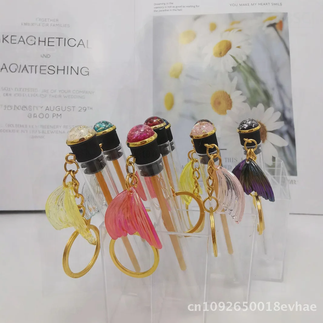 2024 피쉬테일 컬러 포일 키체인 마스카라 브러쉬 프놈펜 일회용 속눈썹 빗 링 테스트 튜브 멀티컬러 7g 내용량