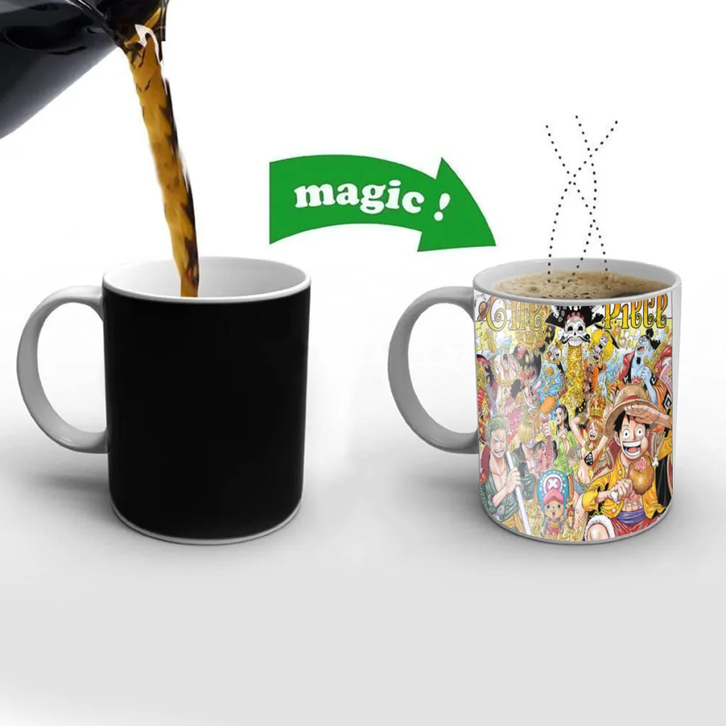 

ONE-PIECE-Luffy-Friends Birthday Gifts Color Changing Magic Ceramic Creative Coffee Mugs Tea Cups