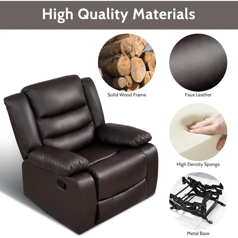 Oversized Rocker Recliner Chair - Comfy Wide Lazy Boy Recliner Chair with Overstuffed Armrest, Faux Leather Manual Reclining Cha