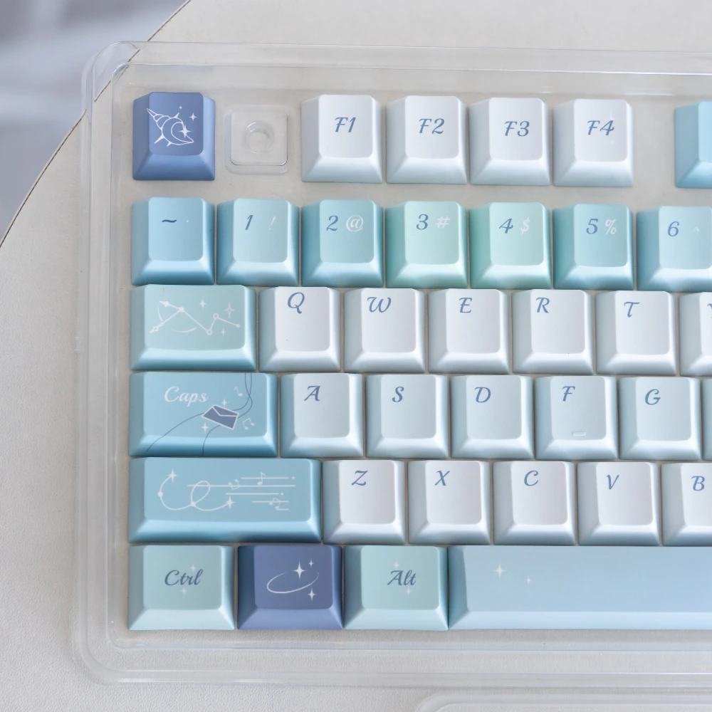 Lanyu Keycap Simple Fresh Blue Keycaps Cherry Pbt Five-Sided Sublimation Keycaps 135Keys 2.25U/7U Alice Layout Keycap