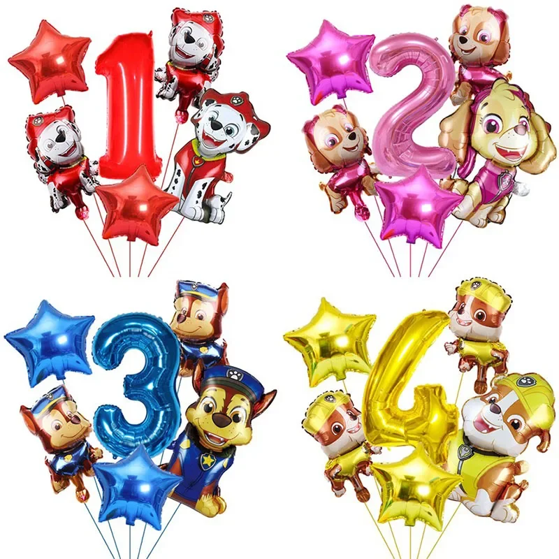 6pcs Paw Patrol Party Balloon Cartoon Chase 32 inch Digital Balloon Baby Shower Birthday Decoration Children's Toy Gift