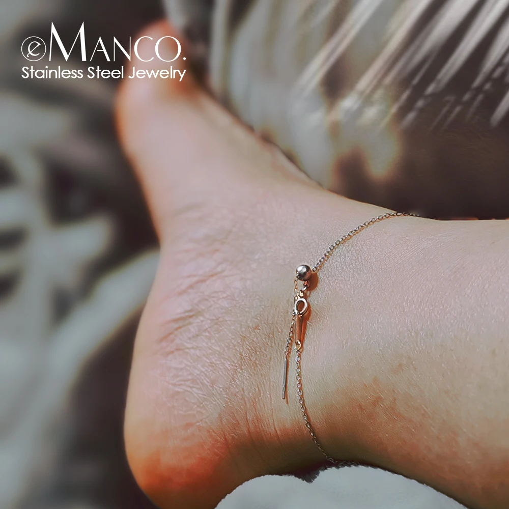 eManco kolor srebrny bransoletka na kostkę ze stali nierdzewnej regulowany prosty łańcuszek DIY moda damska prezent 23CM Dainty łańcuszek na kostkę