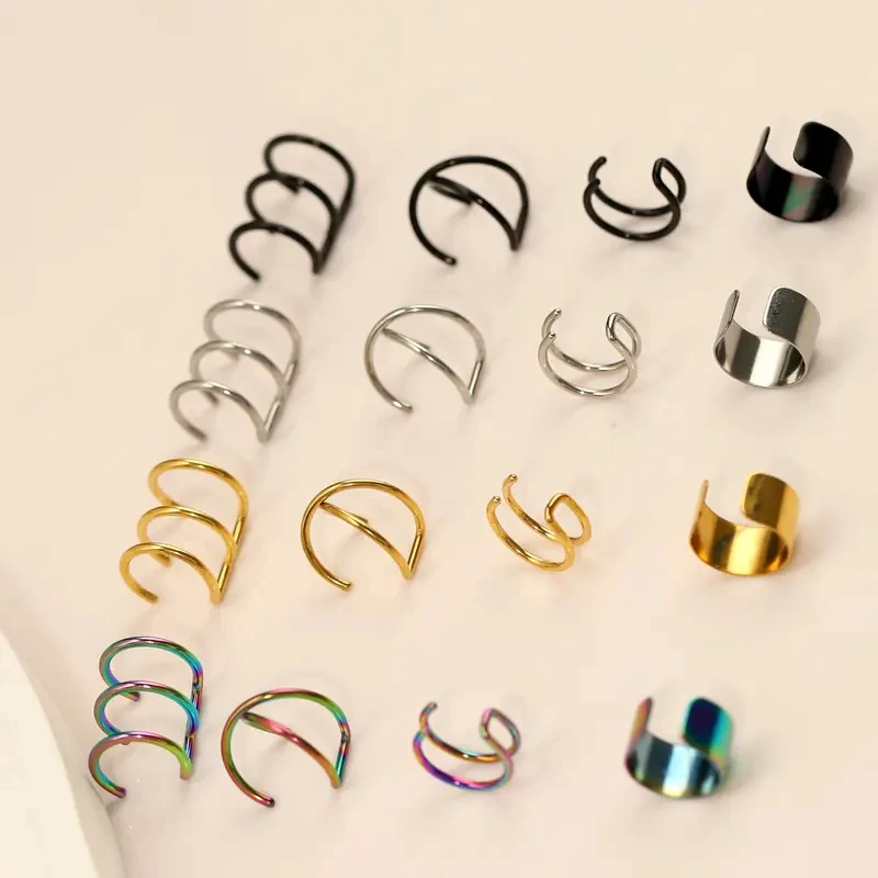 4pcs Stainless Steel Non-Piercing Ear Jewelry for Men and Women Fake Ear Buckles Fake Ear Bone Clips False Body Piercing Set