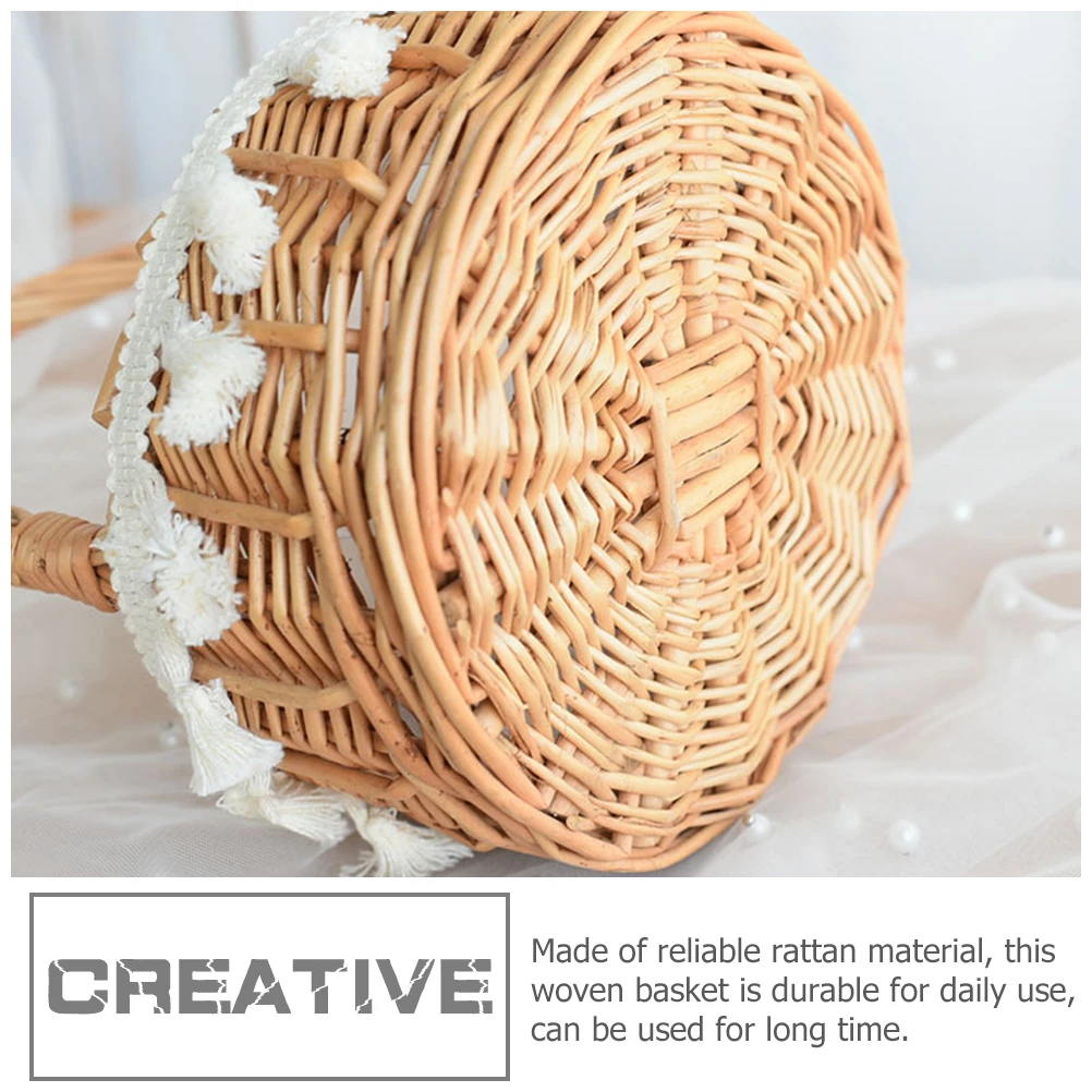 

Tassel Round Woven Flower Basket 20cm Princess Blue Storage Container Candy Flowers Gifts Rattan Handle Easter Wedding Baskets