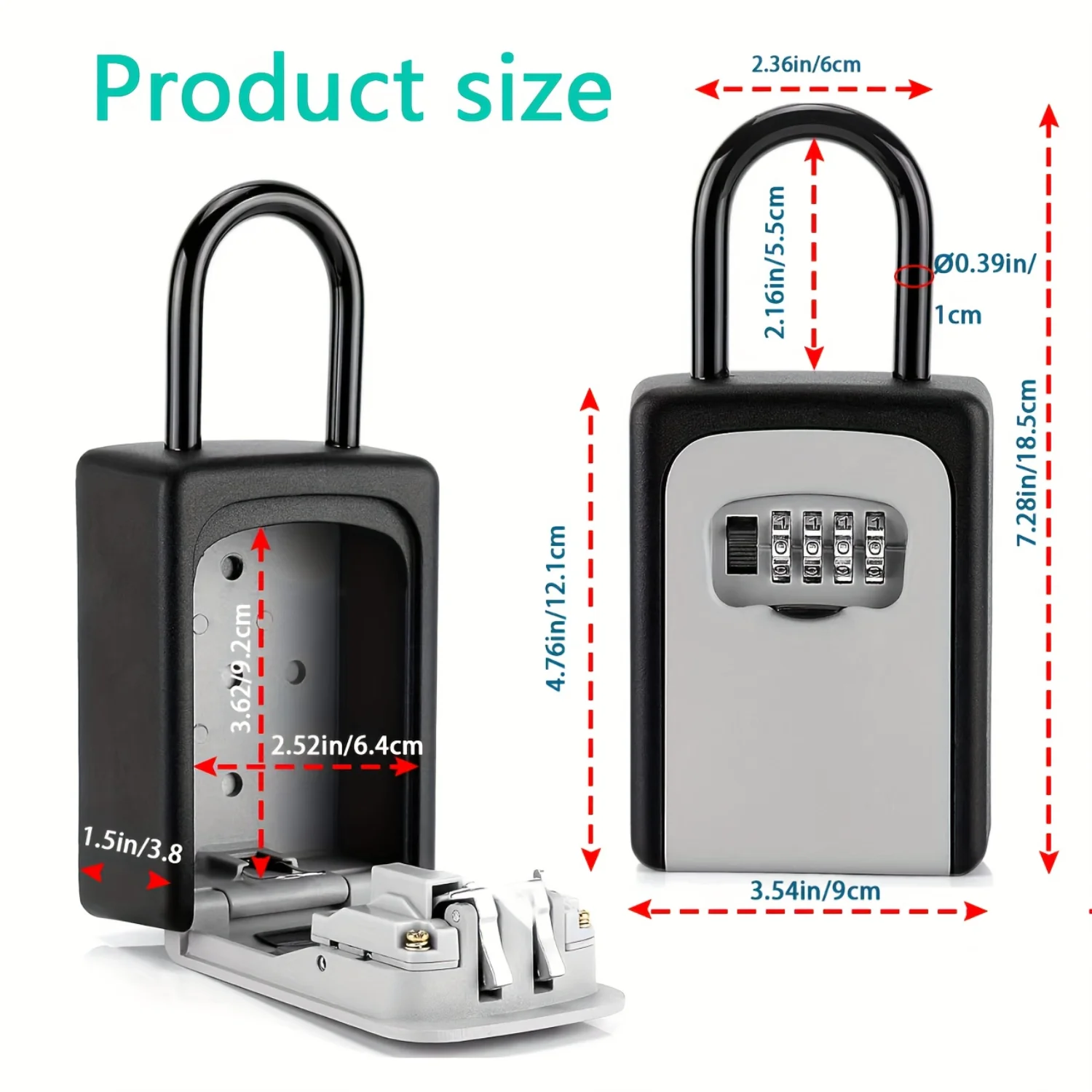 Key Lock Box Wall Mount, 4 Digit Combination Waterproof Portable Key Lock Box with 5 Keys, Large Capacity Key Security Lock Box 