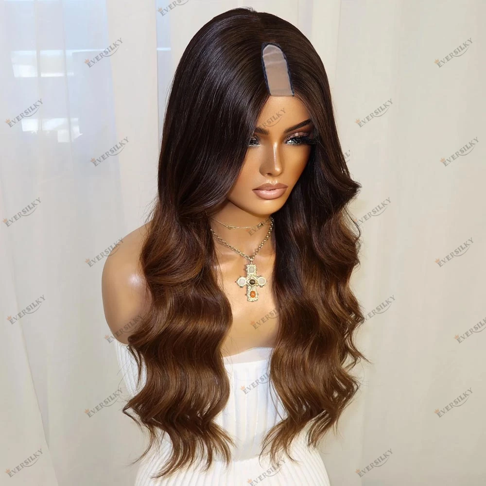 

Body Wave Ombre Auburn Brown Blonde Human Hair U Part Wigs for Black Women 200Density Super Long Wavy Remy Brazilian Hair Wig1x4