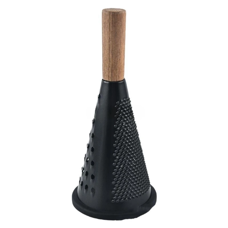 

8.5 inch black cone stainless steel wire grater kitchen multi-purpose melon, fruit, potato and vegetable cutting wooden handle