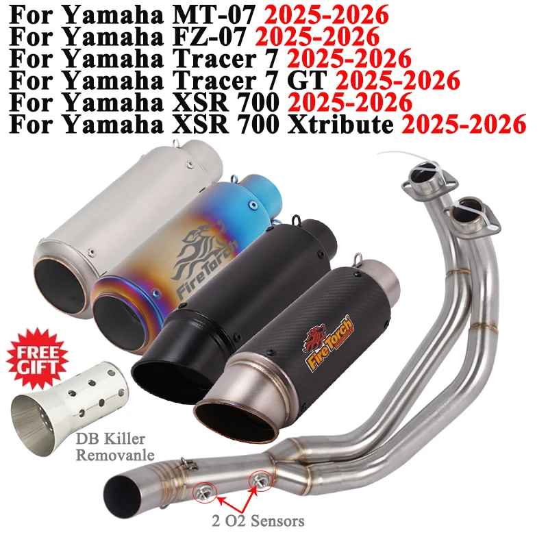

Motorcycle Full System Exhaust For Yamaha MT07 FZ07 Tracer 7 GT XSR 700 2025 2026 Front Link Pipe Carbon Fiber Muffler DB Killer