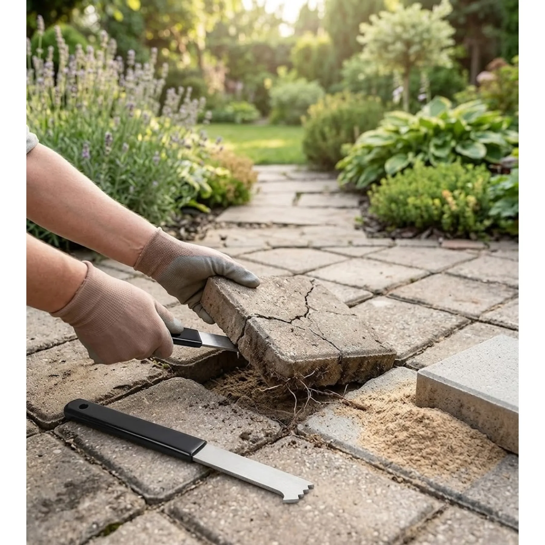 2 Pack Heavy-Duty Paver Pullers with Micro-Tooth Scraper, Rubber Handle for Patio Brick Garden Use