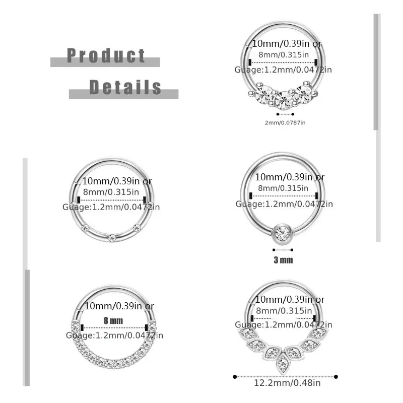 1 szt. Pierścienie nosowe na zawiasach, ze stali nierdzewnej zatrzask przegrody kółko do przegrody obręcz do nosa, helisa do chrząstki, biżuteria do przekłuwania kolczyk Tragus