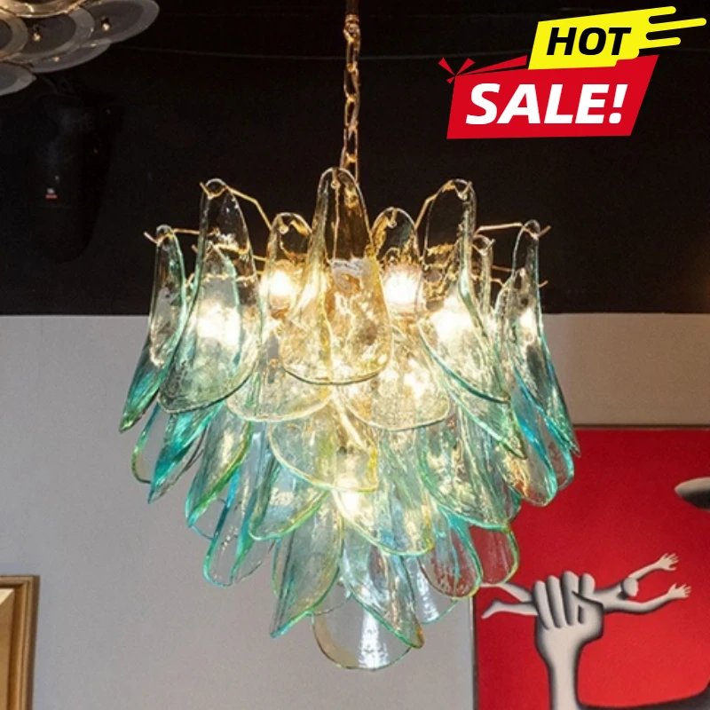 Vintage Glass Petal Green Red Pendant Light for Ceiling Home Decoration LED Pendant Light for Dining Table Lighting