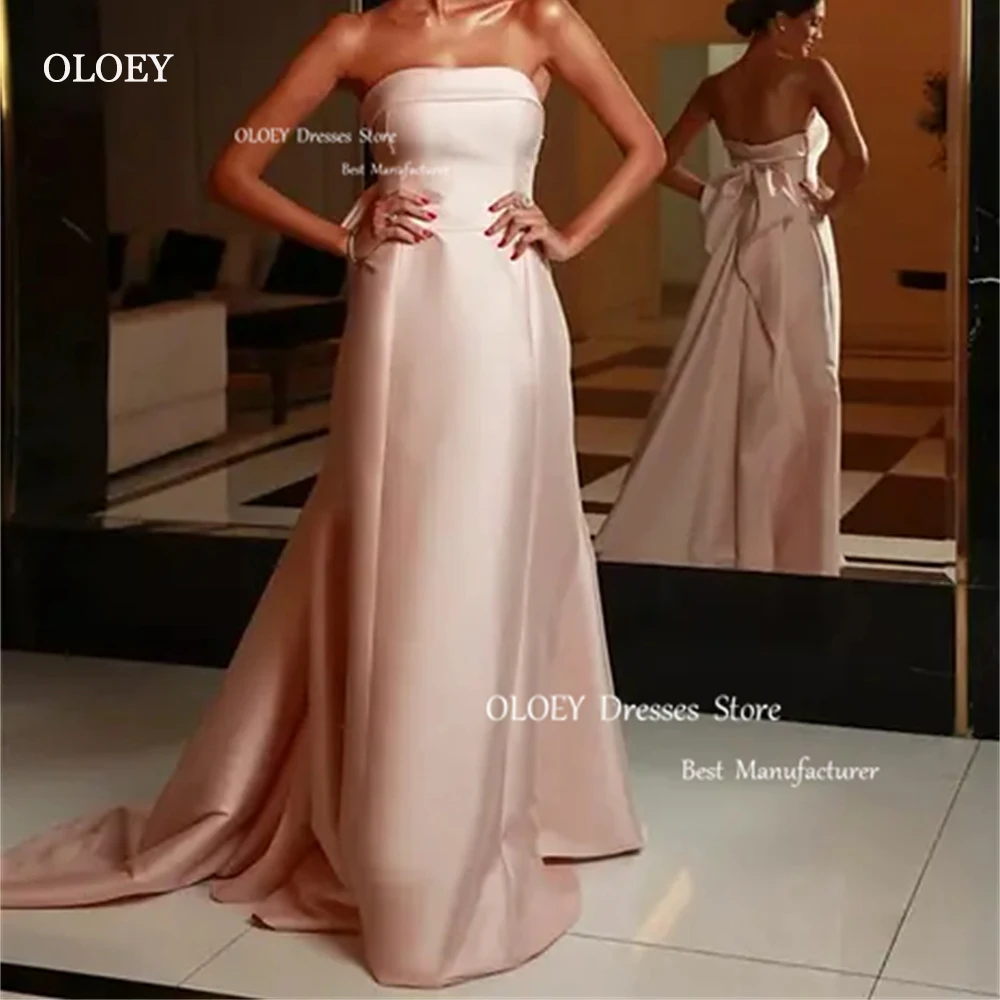 

OLOEY Elegant Strapless Evening Dress Photoshoot Satin Solid Color Bow Party Dress Floor-Length Formal Prom Gown