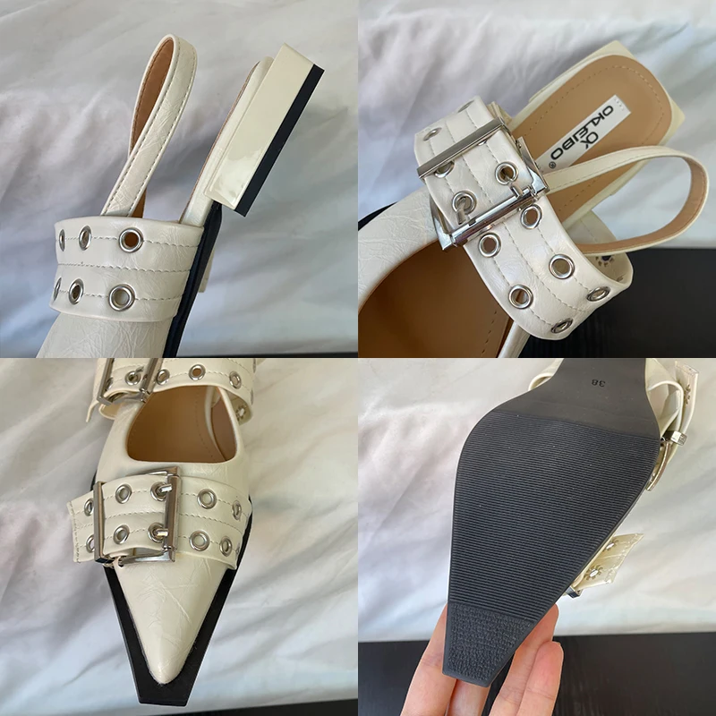 Duże sandały damskie buty na płaskim obcasie obuwie damskie Outdoor pasek z klamrą Fashion szpiczaste noski eleganckie damskie buty z płaskimi butami