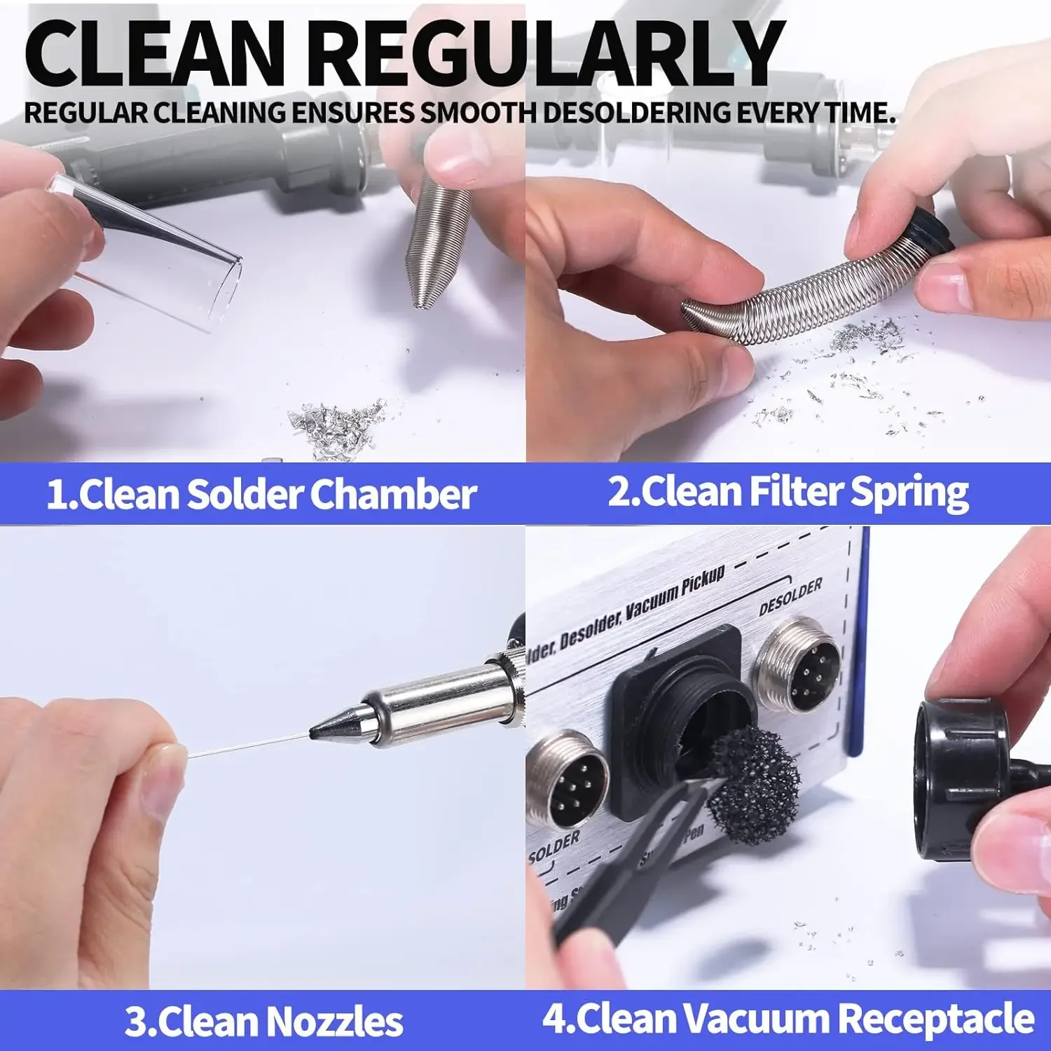 Saldatore per rilavorazione ad aria calda e stazione di pistola per stagno con aspirazione dissaldante con penna di raccolta dell'aspirazione ° F / ° C