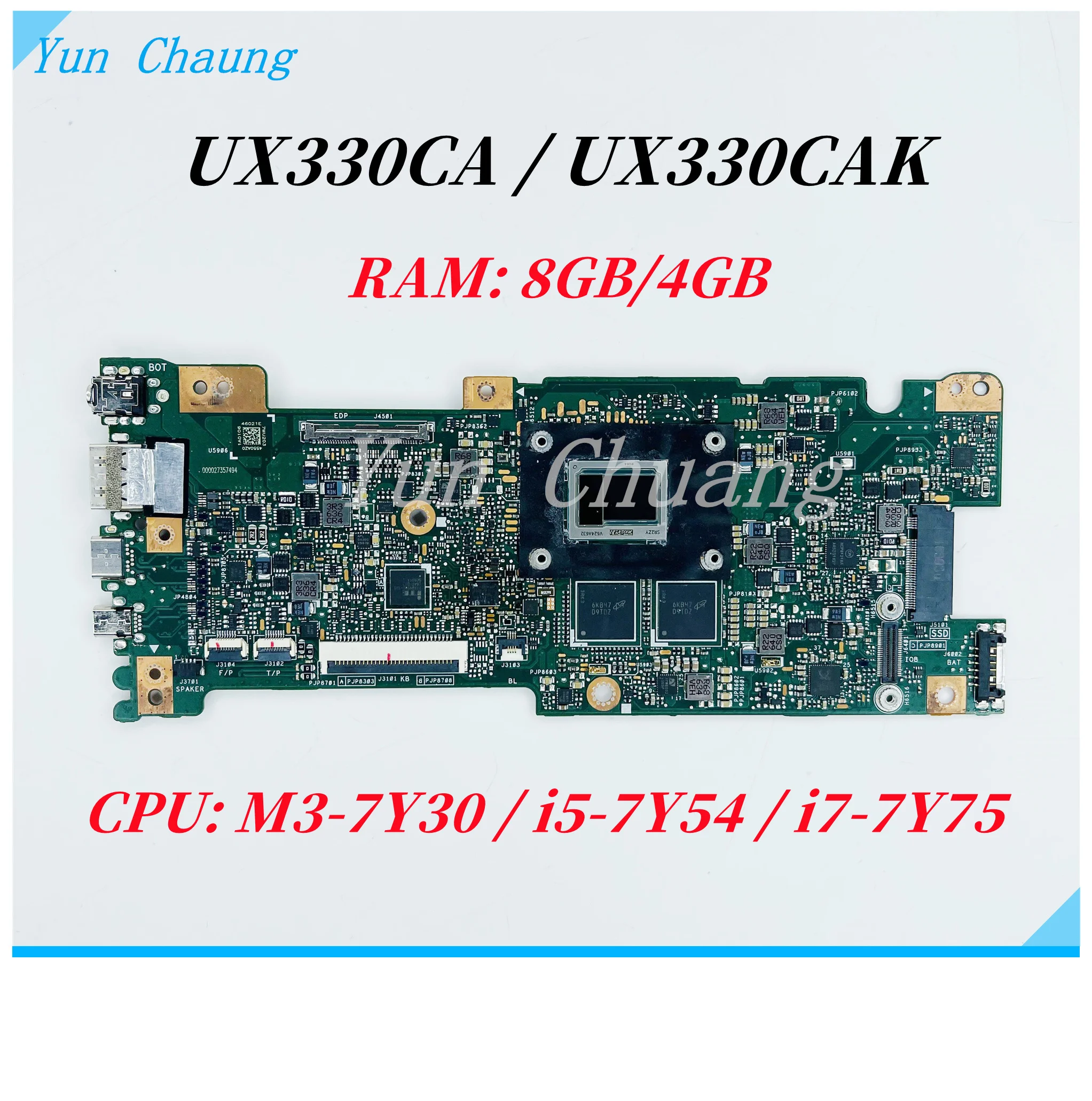 UX330CA Mainboard For ASUS UX330C UX330CA UX330CAK Laptop Motherboard With M3-7Y30 I5-7Y54 I7-7Y75 CPU 4GB/8GB RAM Work 100%