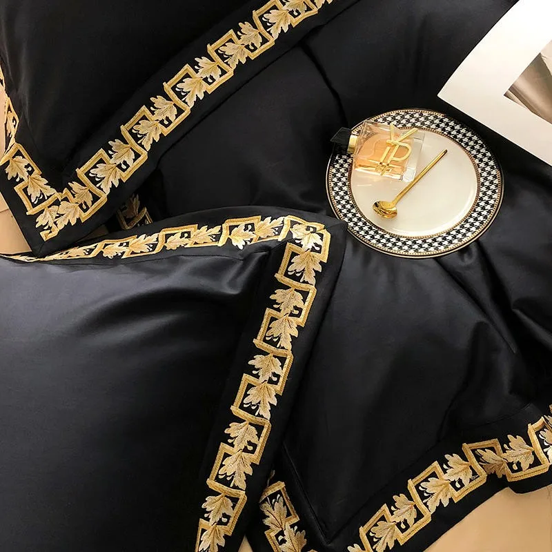 Baroque Gold Embroidery Duvet Cover Black White 1000TC Egyptian Cotton Bedding Set Double Queen King 4Pcs Bed Sheet Pillowcases