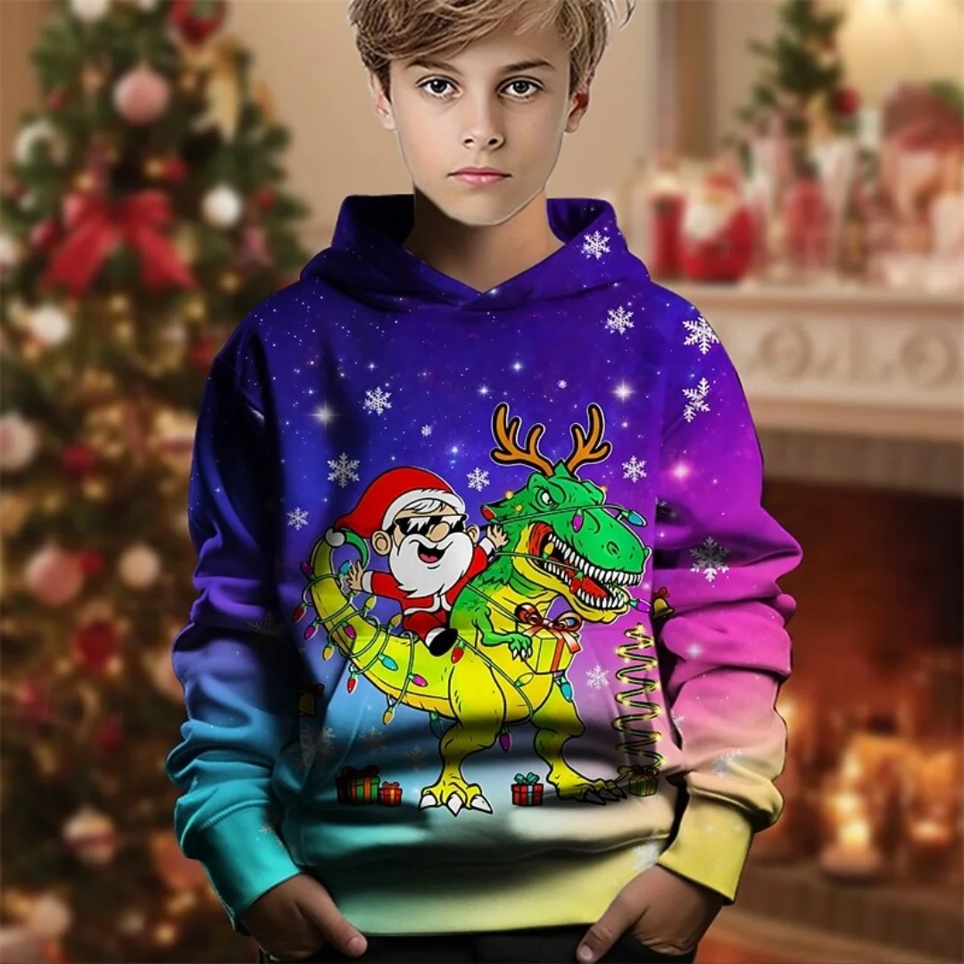 

Boy's Hoodies Santa Claus Funny Graphic Long Sleeve Sweatshirts Christmas Casual Pullover Kids Clothes Top Children's Clothing