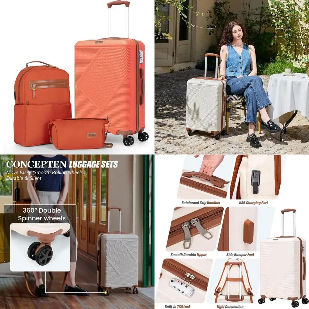 

Легкий набор чемоданов из 3 предметов с 20 ручными колесами, вращающимися колесами, замком TSA, твердым корпусом из АБС-пластика для путешествий