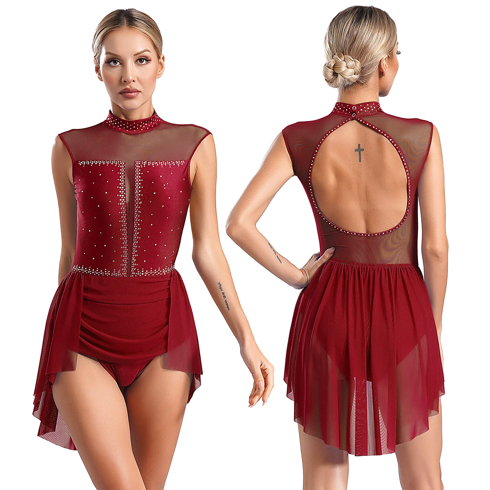 ชุดเต้นบัลเลต์ ลีริคอล คอนเทมโพรารี สำหรับผู้หญิง ประดับกลิตเตอร์และคริสตัล ชุดยิมนาสติก ชุดเลอทาร์ด ชุดกระโปรงบัลเลต์สำหรับฟิกเกอร์สเก็ต
