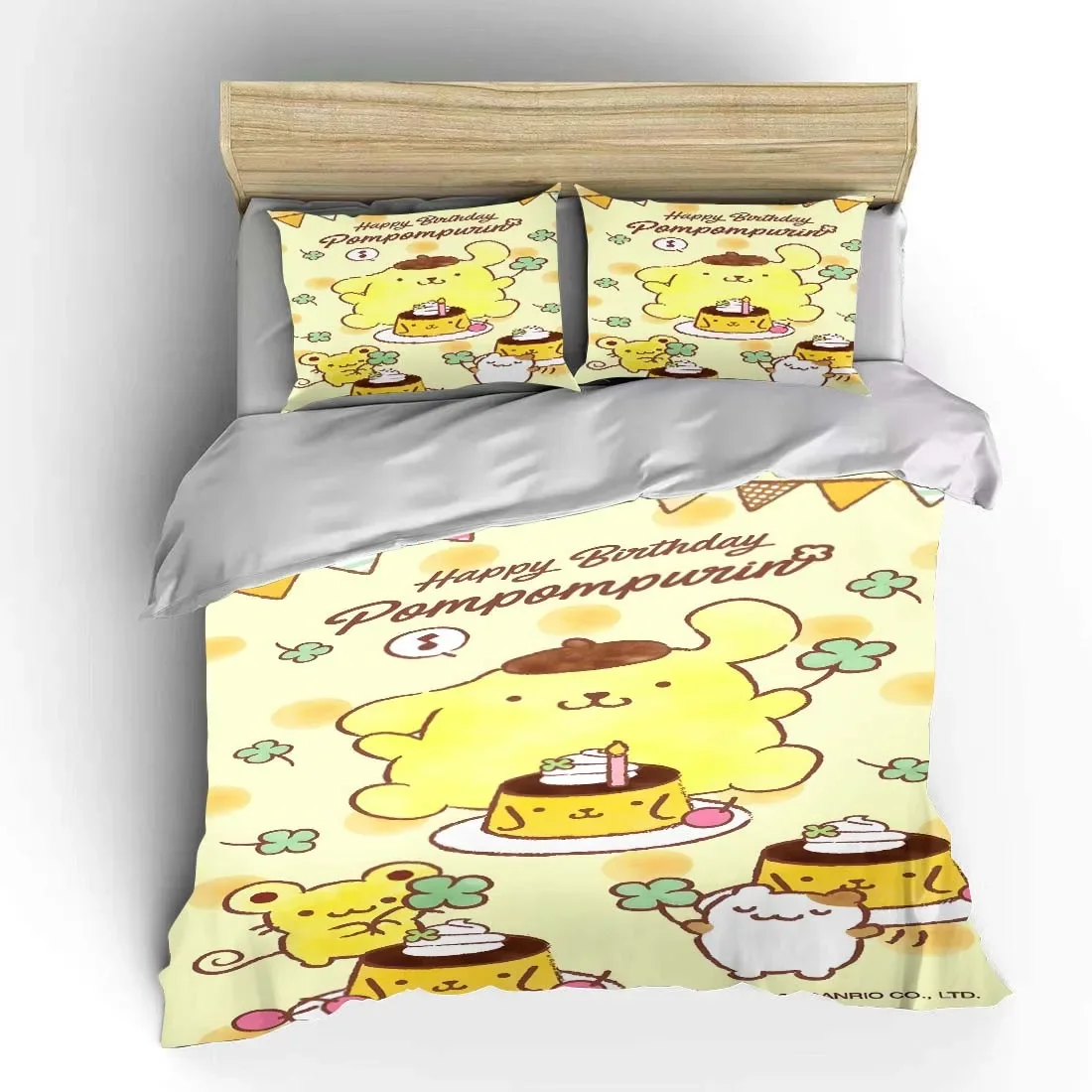 Sanrio Fahsion Pom Purin Bedding Set Children Hello Kitty 3 Pieces Set King Size Bed Set US Twin Adult Bed Cover Bedroom Duvet