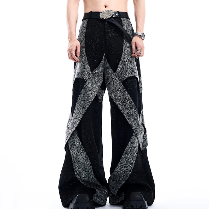 FEWQ Light Luxury Deconstructive Men\'s Casual Pants Korea Fashion 2024 Patchwork Wide Leg Male Trousers Contrast Color