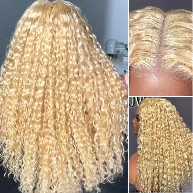 Honey Blonde Lace Frontal Wig para Mulheres, Perucas de Cabelo Humano, Onda Profunda, Brasileira, Encaracolado, 13x6, 13x4, 613