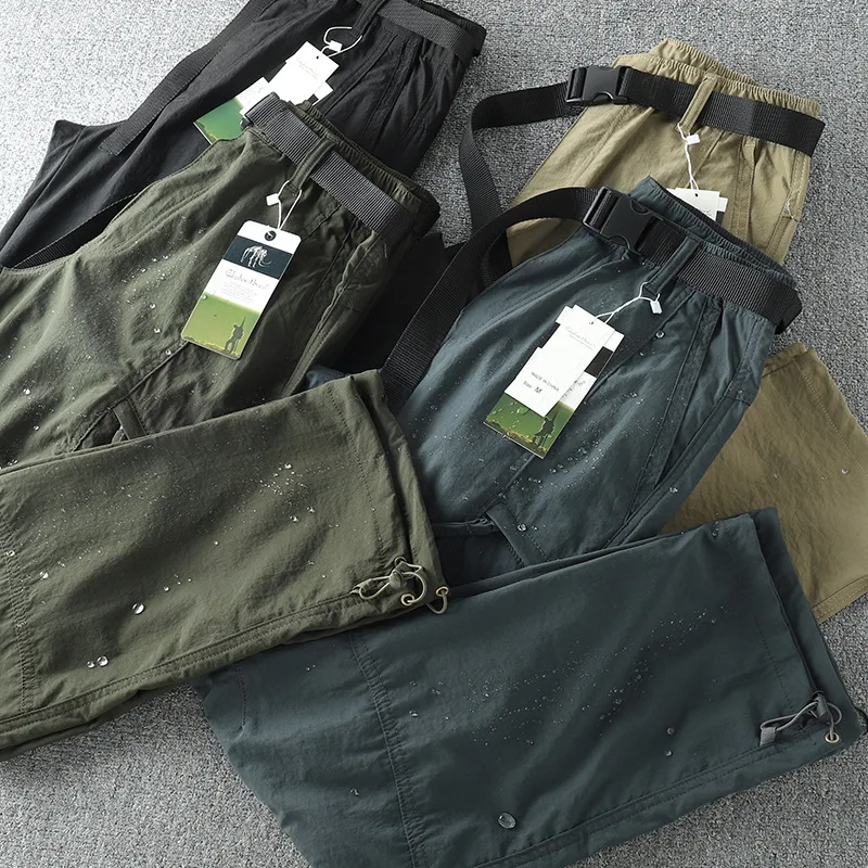 Men's Outdoor Waterproof Windproof Belted Casual Pants Multi-ket Workwear Straight Leg Faion Urban Cotton 00%