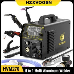 HZXVOGEN HVM270 6 in 1 Aluminum Welding Machine Cut/Gas MIG/Gasless MIG/HF TIG/MMA Digital Screen 2/4T Inverter Welder Stainless