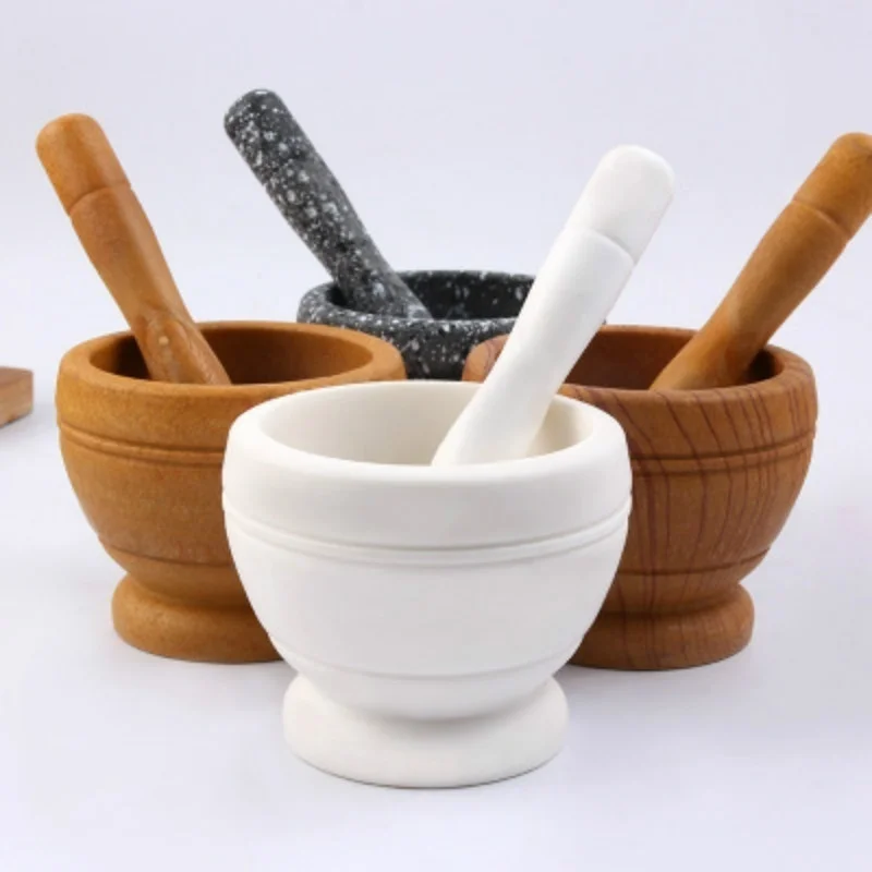 Grinder Mortar Grinding Bowl Garlic Press Pestle Grinder Granite Decor Spice Crusher Herb Pepper Mixing Pot Kitchen Mills Tools