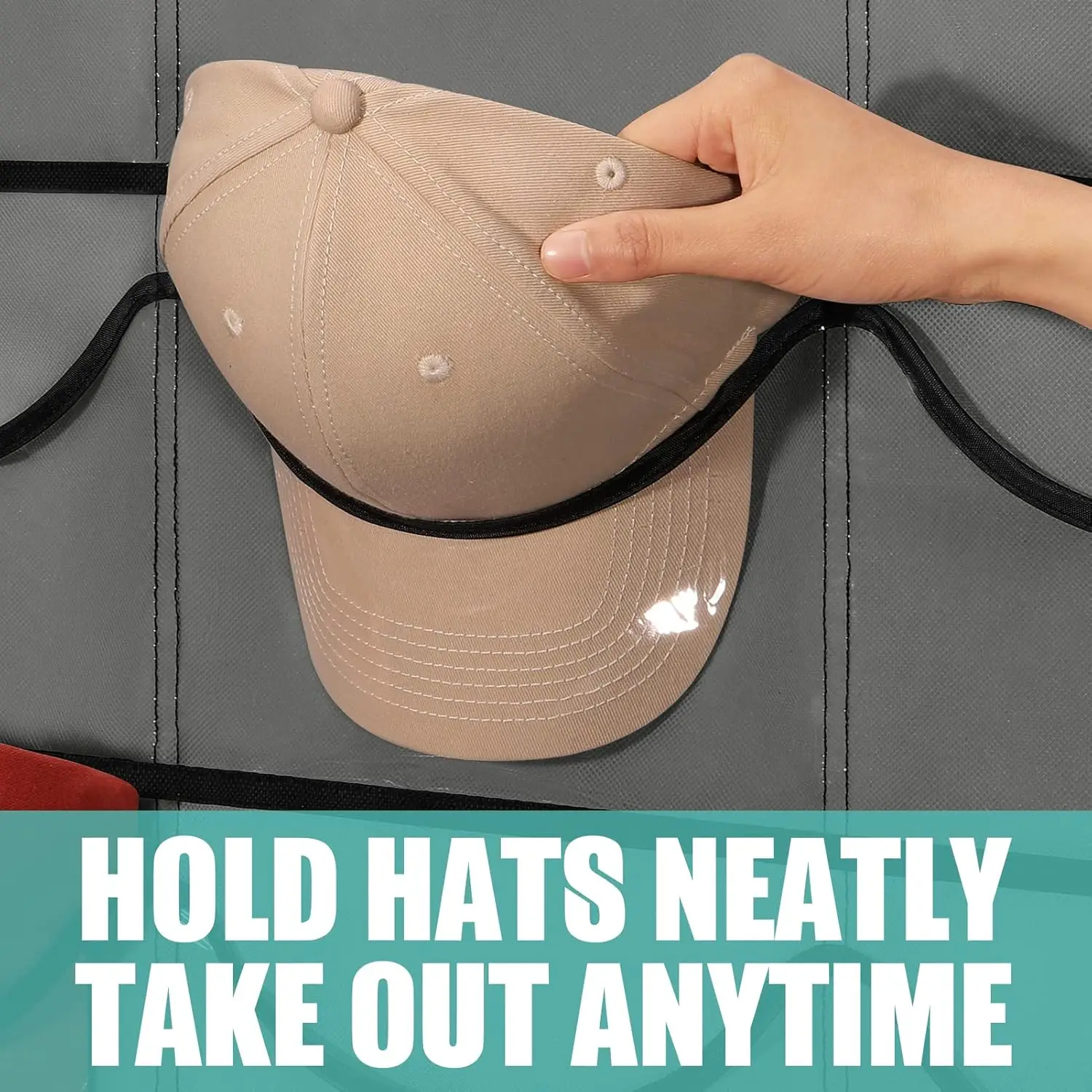 Organizador de Gorras con 27 Bolsillos Transparentes, Protege las Gorras, Colgador para Puerta, Soporte de Almacenamient